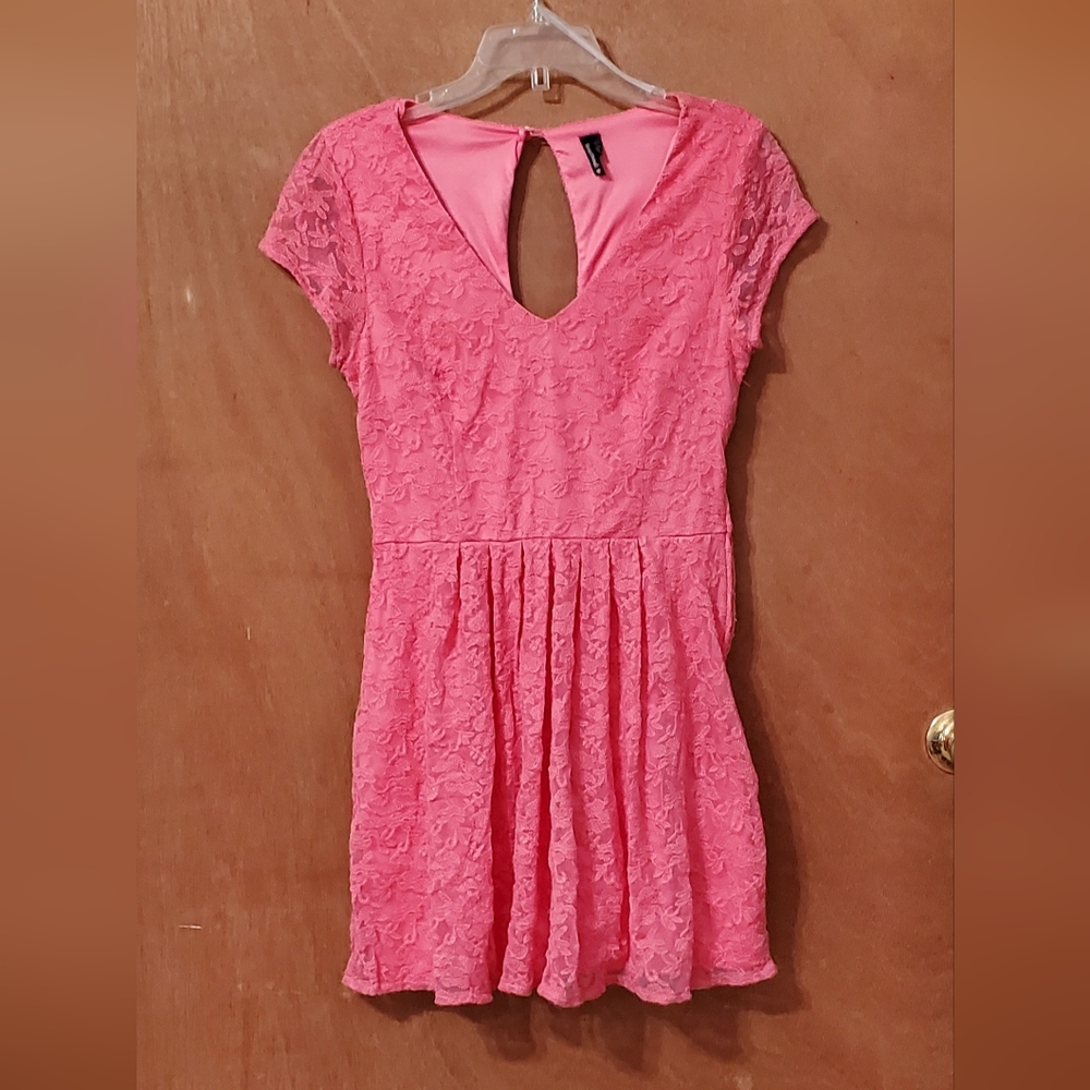 HeartSoul Girl's Orange Lace Dress with Side Zipper V-neck Keyhole Back Size L